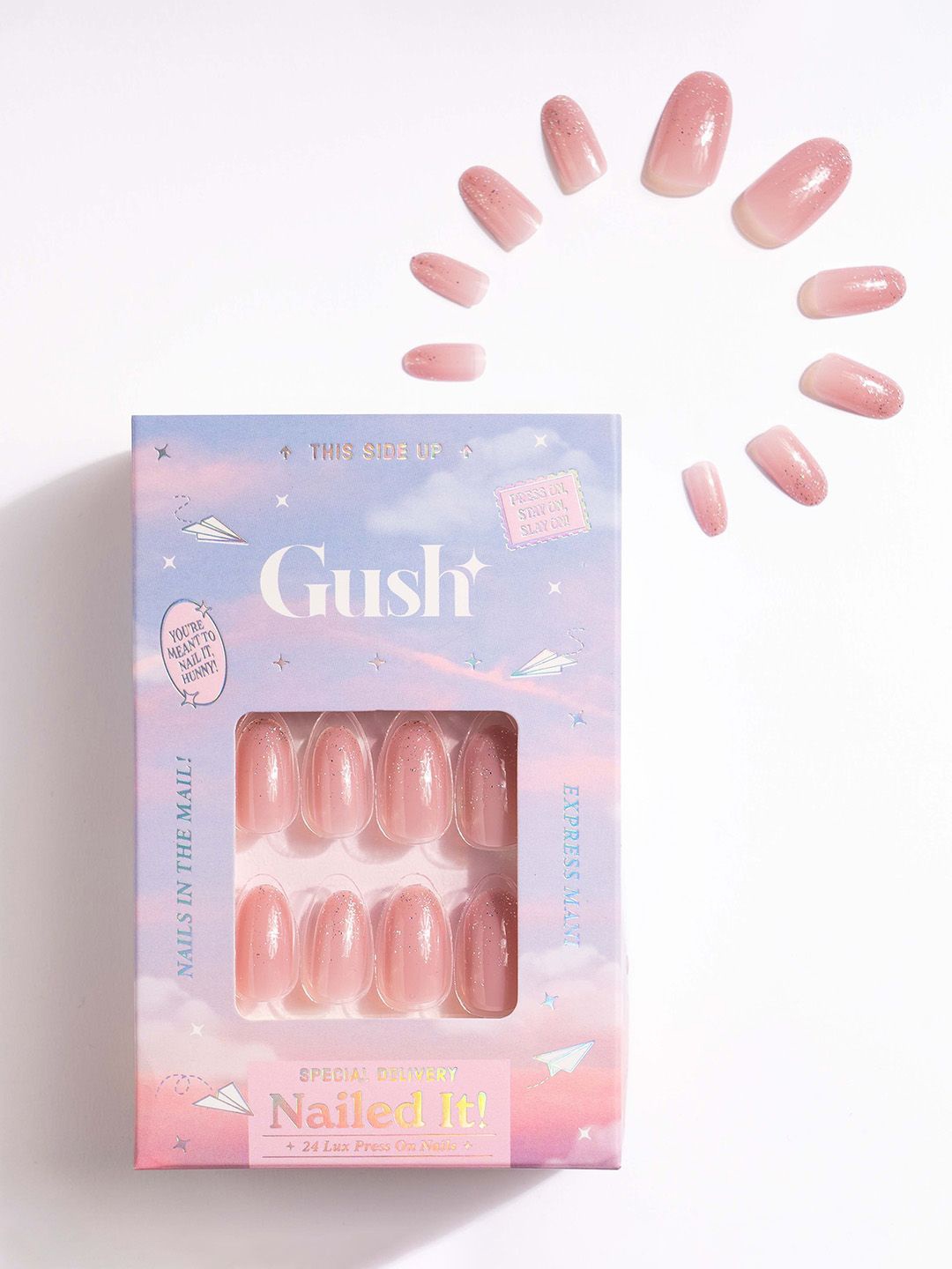 

Gush Beauty Nailed It 24Pcs Medium Almond Press On Nails- Pixie Glitter, Pink