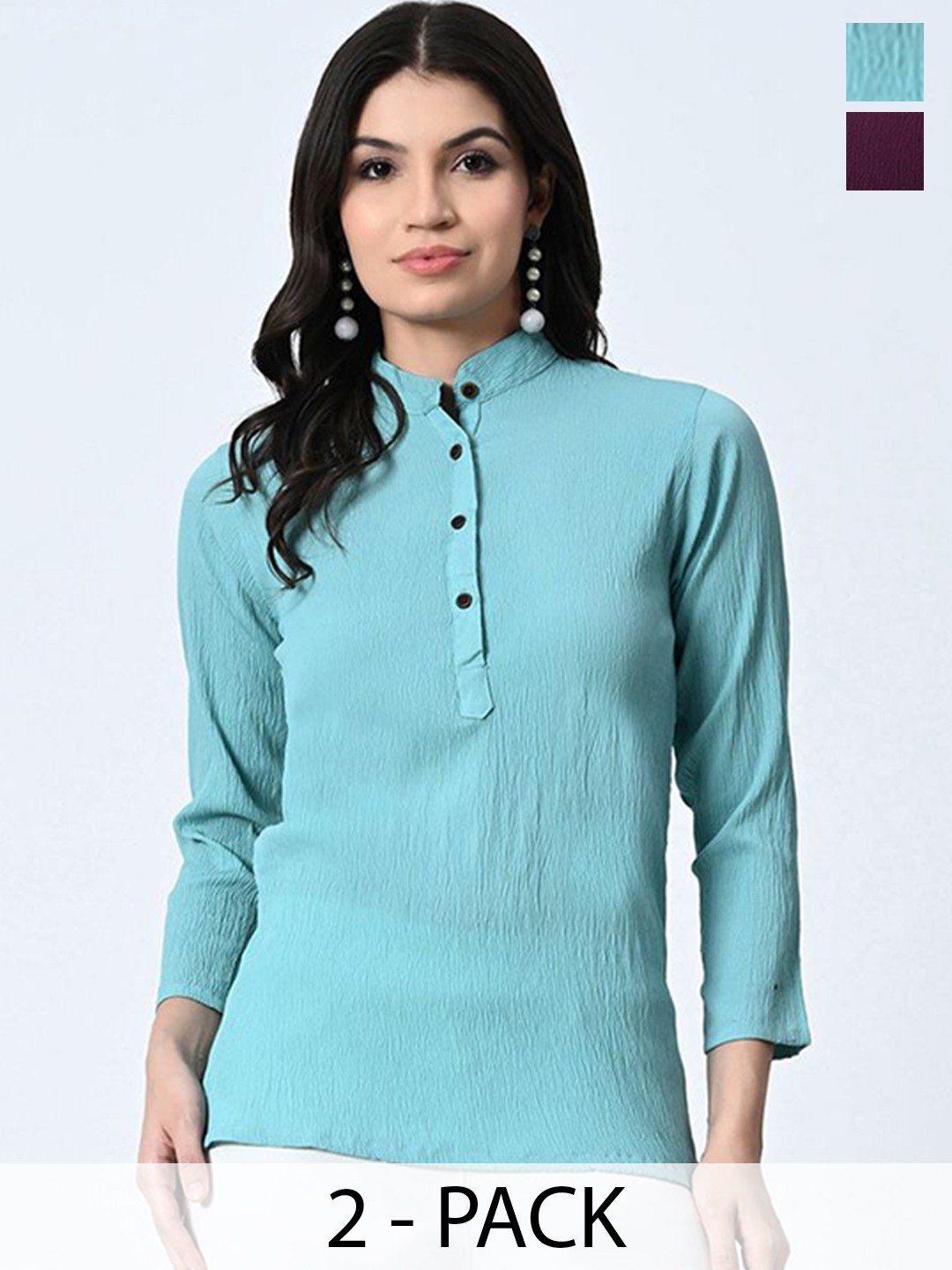 

BAESD Pack Of 2 Band Collar Casual Tops, Blue