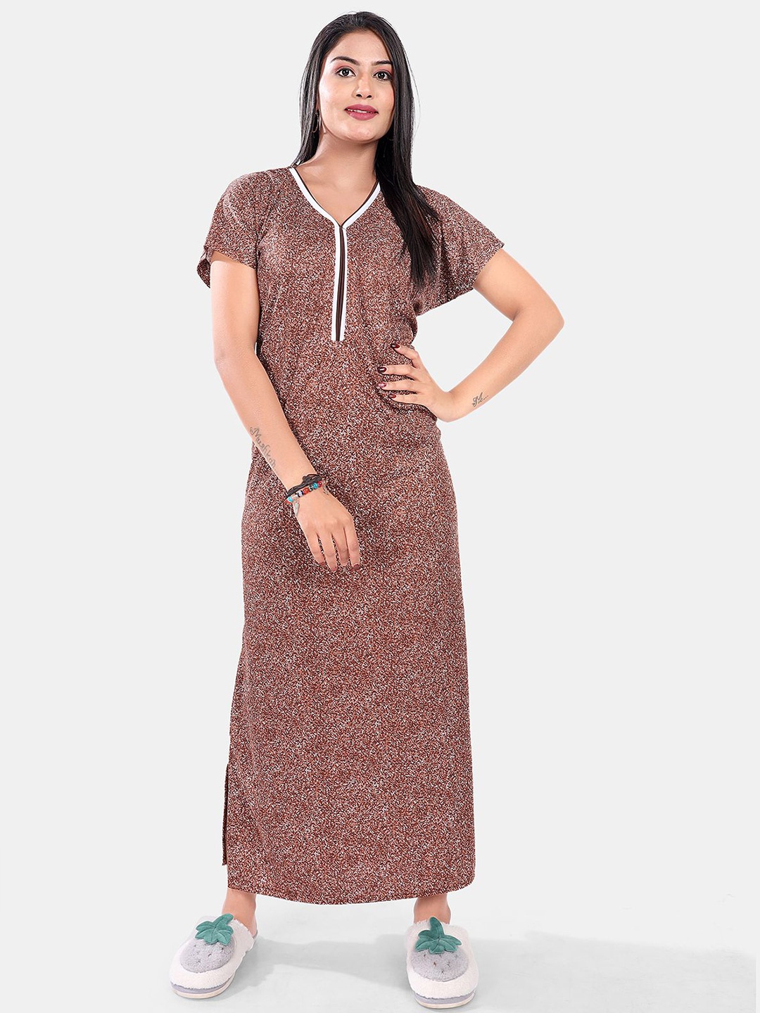 

Be You Abstract Printed Maxi Nightdress, Brown