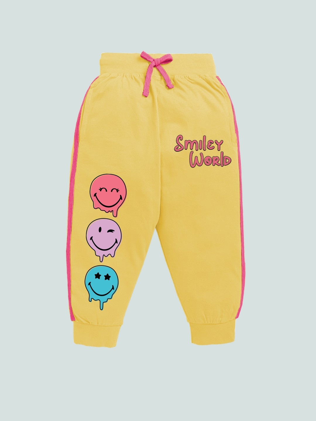 

YK X Minute Mirth Girls Graphic Printed Pure Cotton Joggers, Yellow