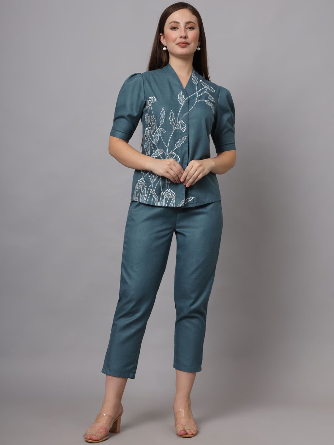

CRAFTED FOR YOU Embroidered Top With Trouser, Blue