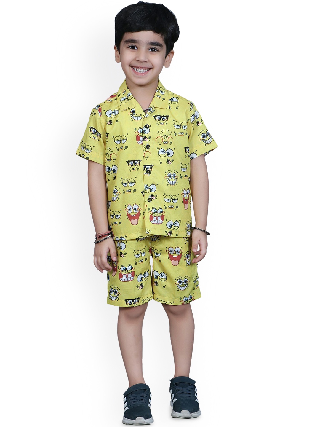 

EthIndia Boys Printed Pure Cotton Shirt With Shorts Clothing Set, Yellow