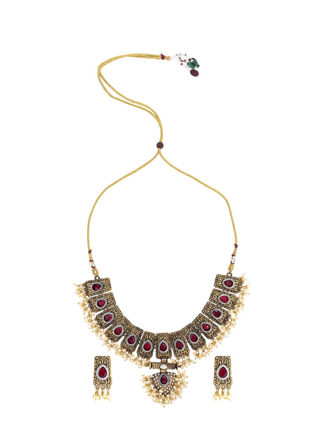 

Shining Jewel - By Shivansh Gold-Plated Cubic Zirconia Studded & Beaded Jewellery Set