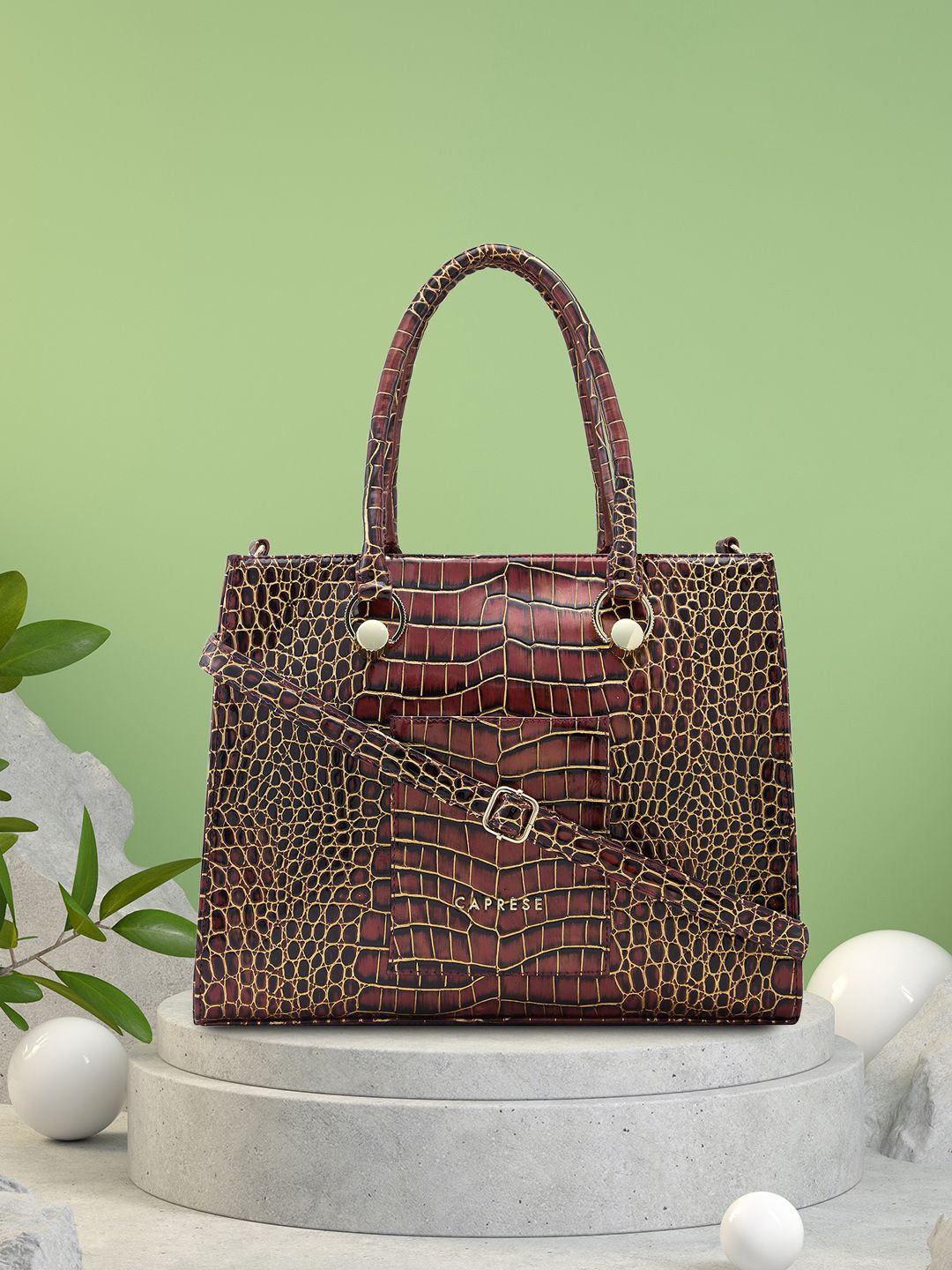 

Caprese Animal Textured Structured Handheld Bag, Red