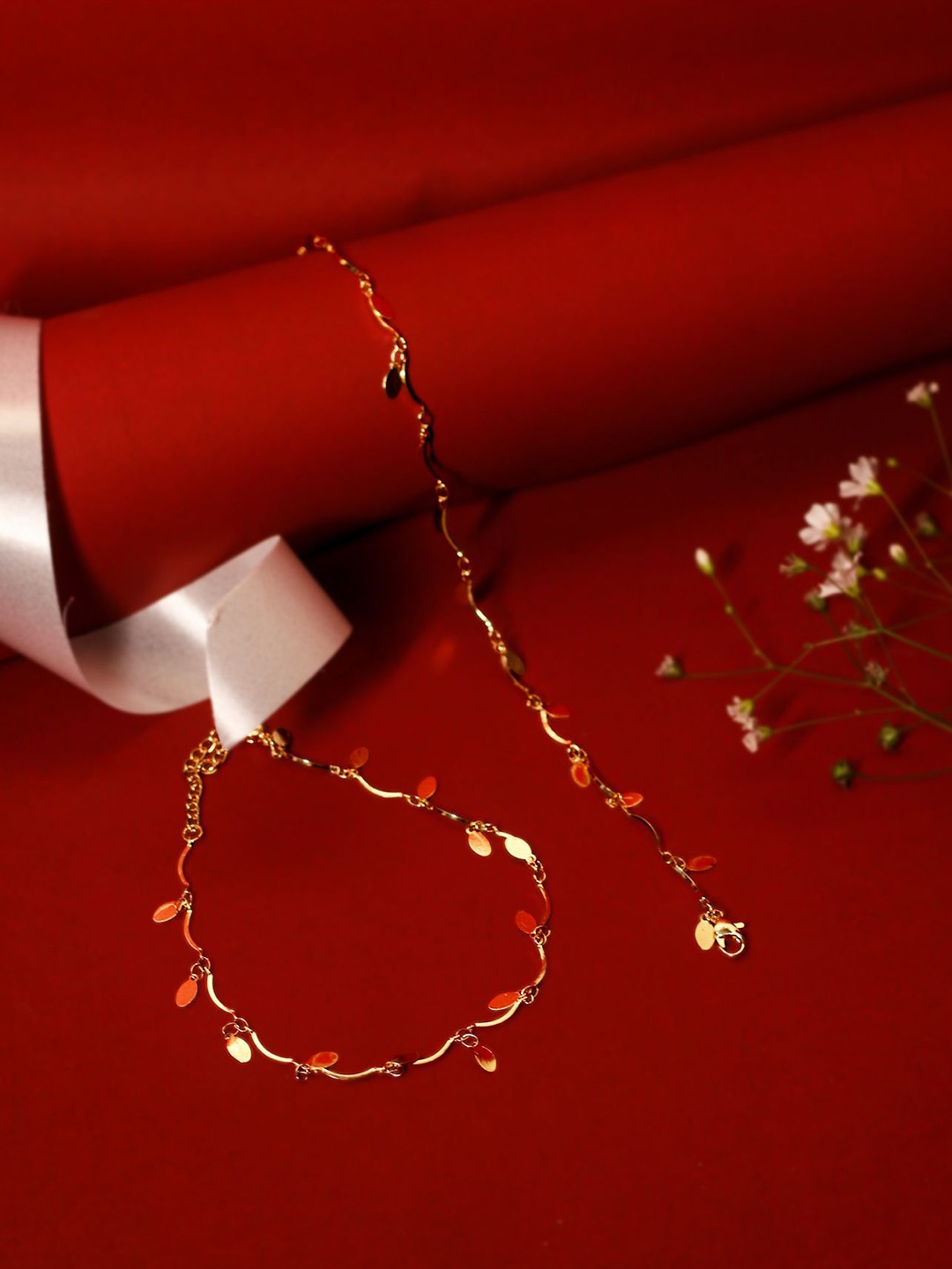 

VIRAASI Set Of 3 Brass-Plated Artificial Stones Anklet, Gold