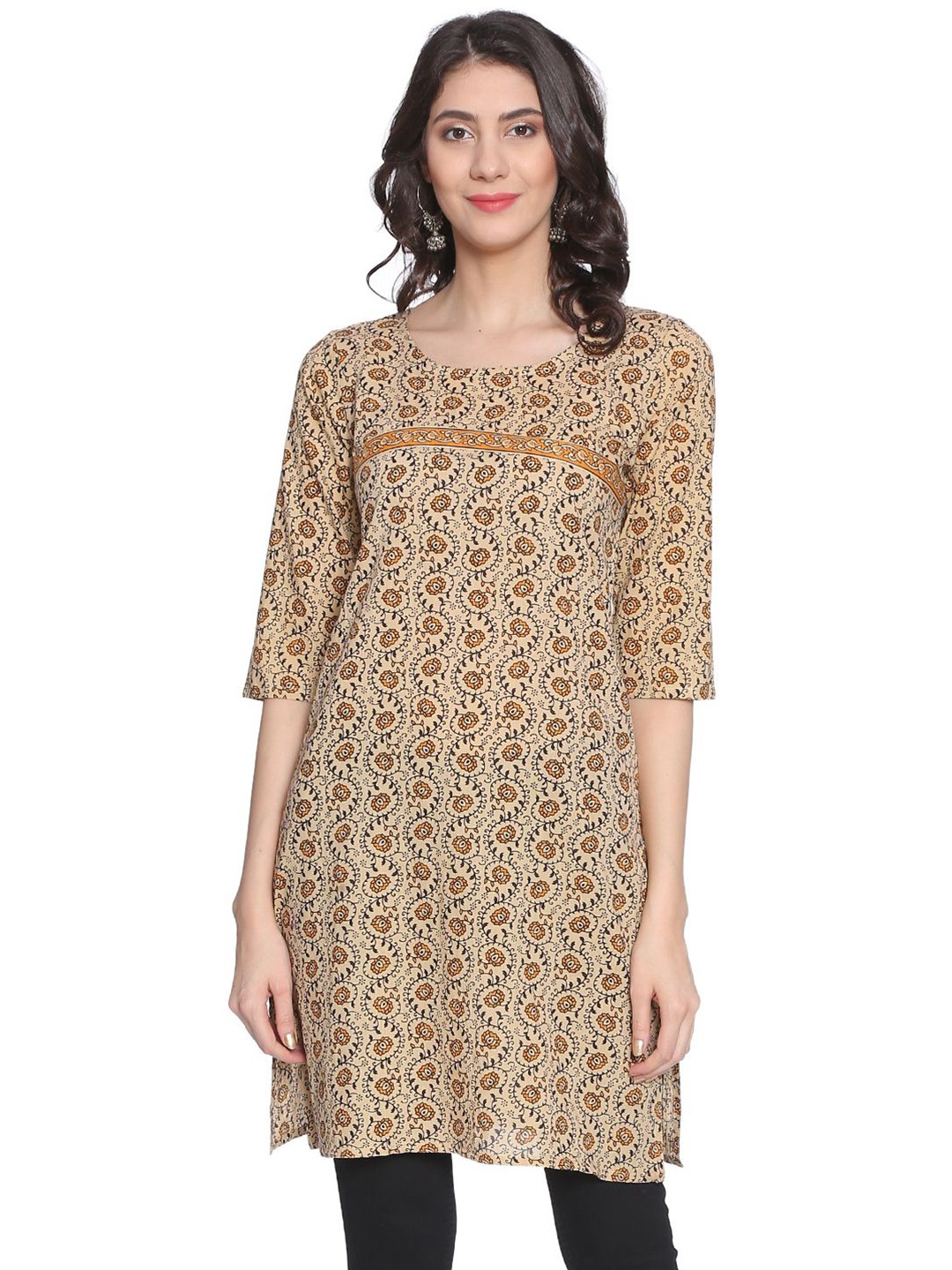 

Anouk Women Ethnic Motifs Printed Pure Cotton Short Kurti, Beige