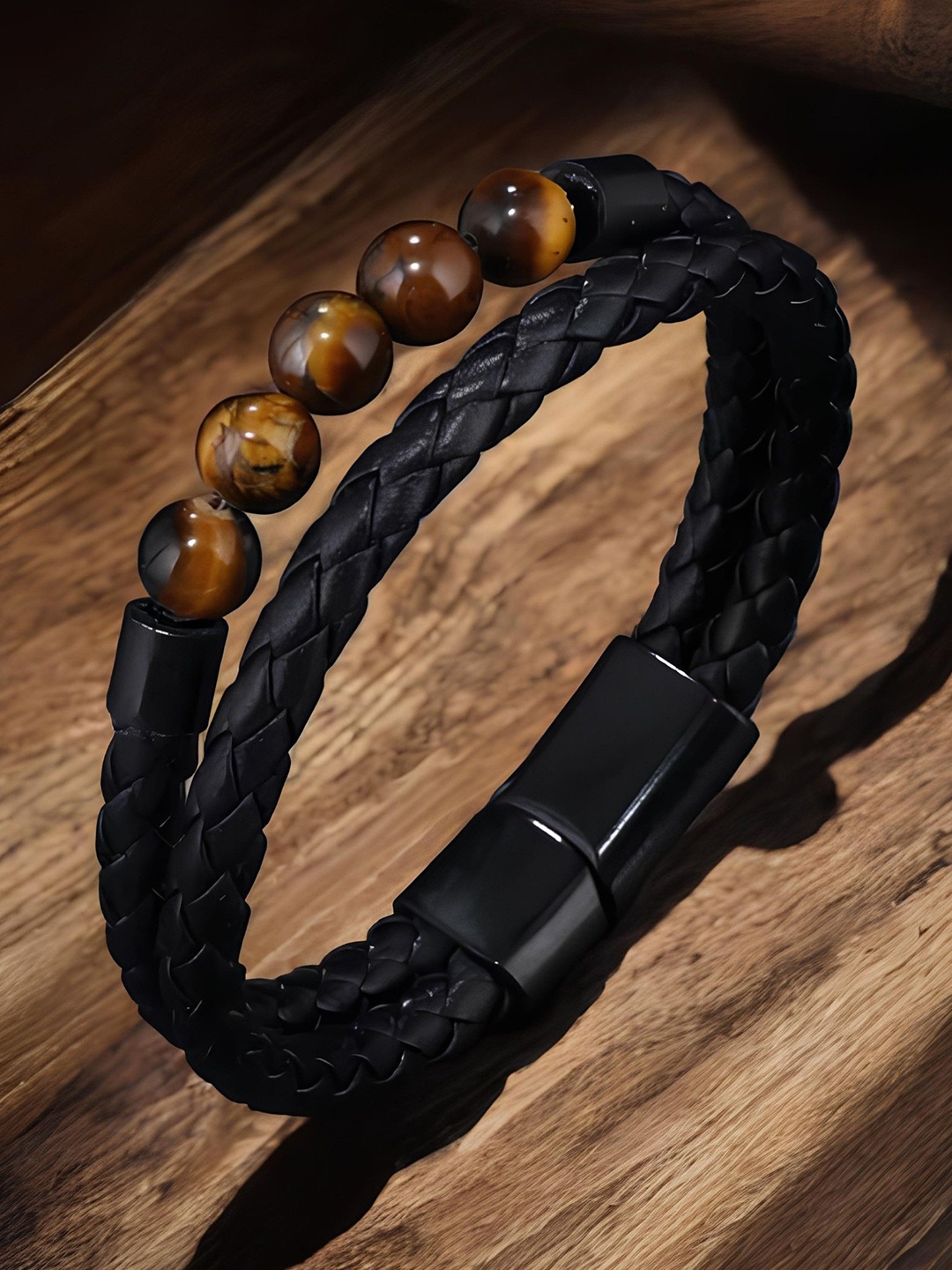 

KARISHMA KREATIONS Unisex Volcanic Rock Leather Multistrand Bracelet, Black
