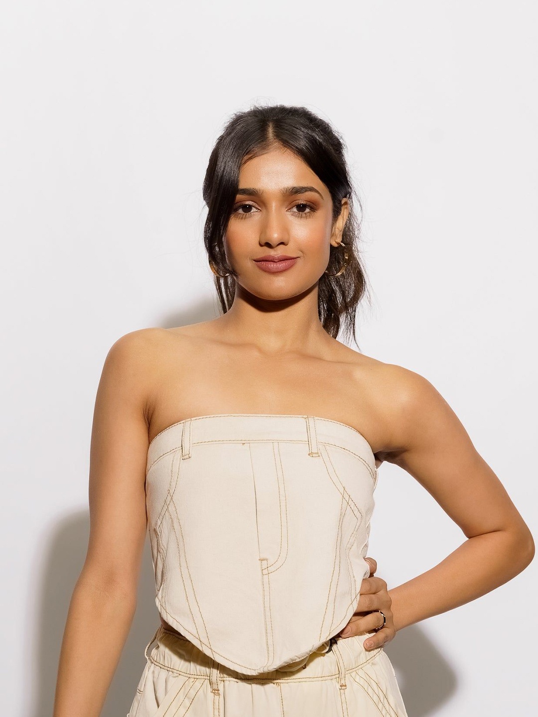 

FREAKINS Solid Cotton Denim Tube Top, Cream