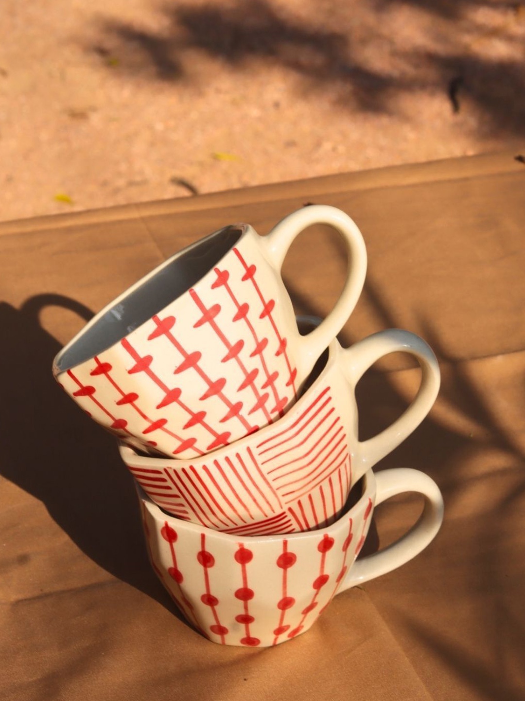 

WEAVING HOMES Red & White 3 Pieces Printed Ceramic Glossy Cups 220ml