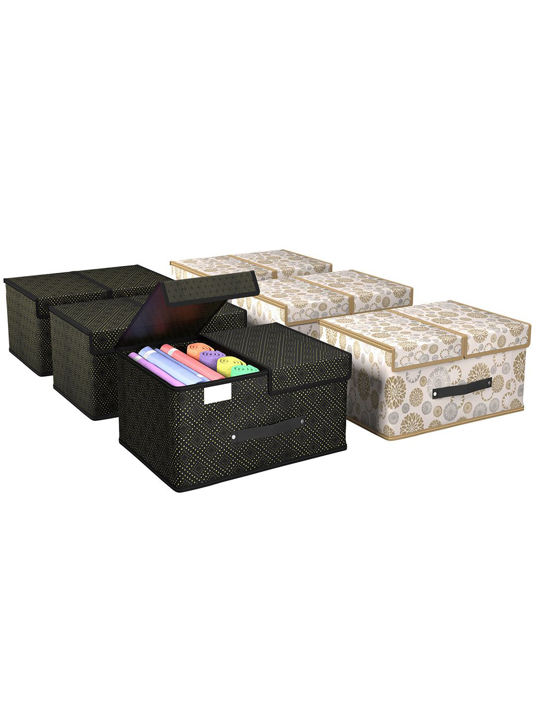 

Kuber Industries White & Black 6 Pieces Printed Wardrobe Multi-Utility Organisers