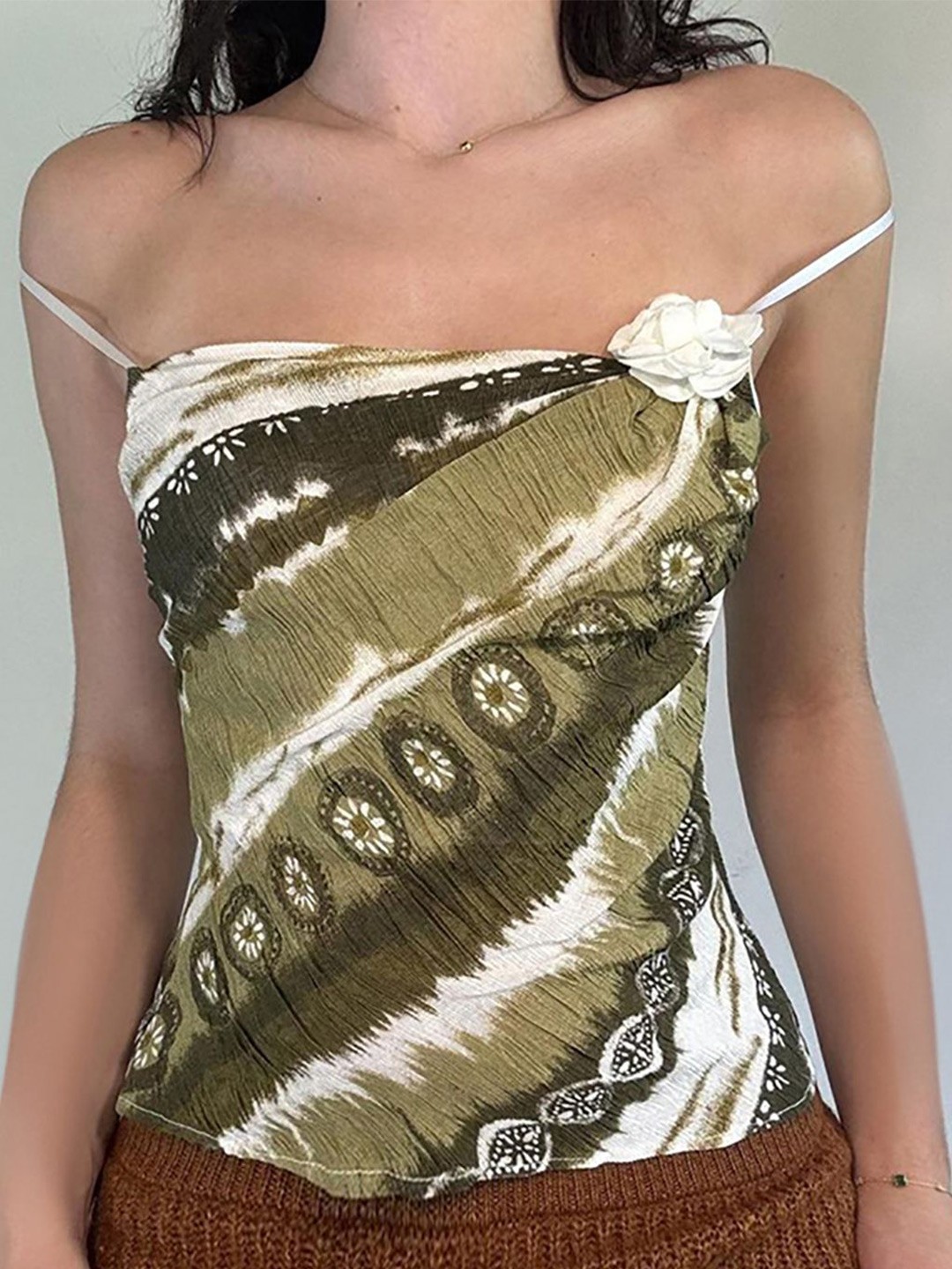 

StyleCast x Revolte Women Abstract Printed Strapless Top, Green