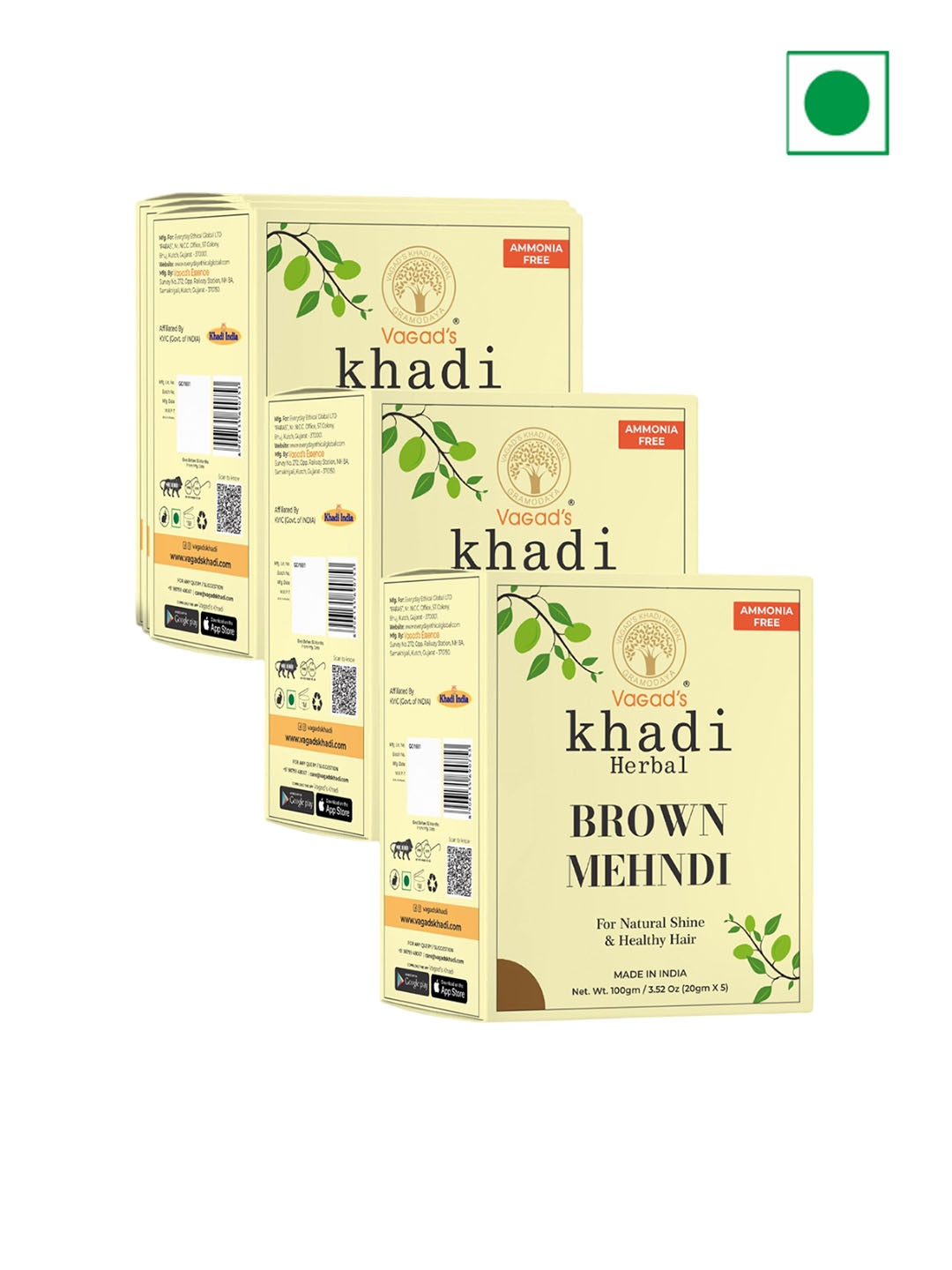 

Vagads Khadi Set Of 3 Brown Mehndi For Natural Shine & Healthy Hair - 100g Each