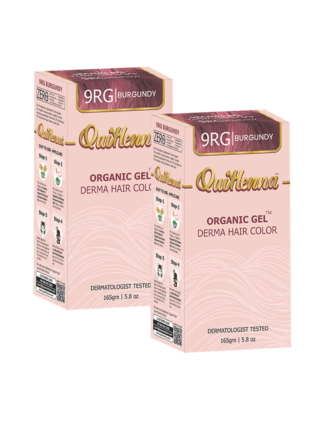 

QUIKHENNA Set Of 2 Organic Gel Derma Hair Colour Kit- 165gm Each - Burgundy 9RG