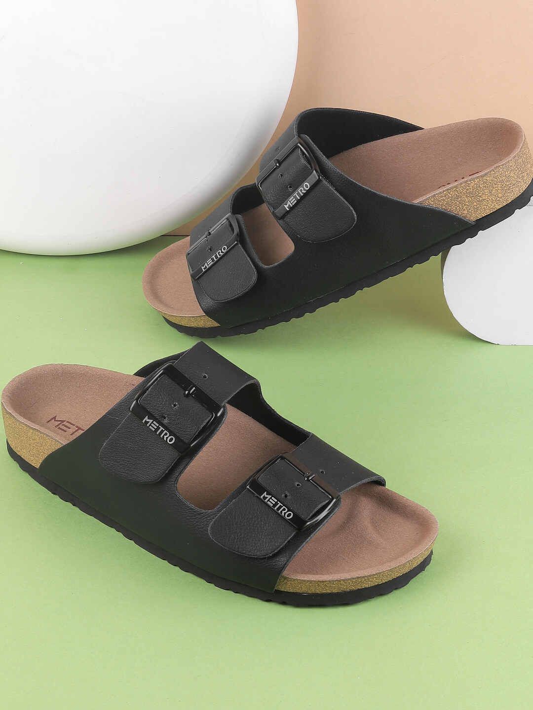 

Metro Women Open Toe Flats with Buckles, Black