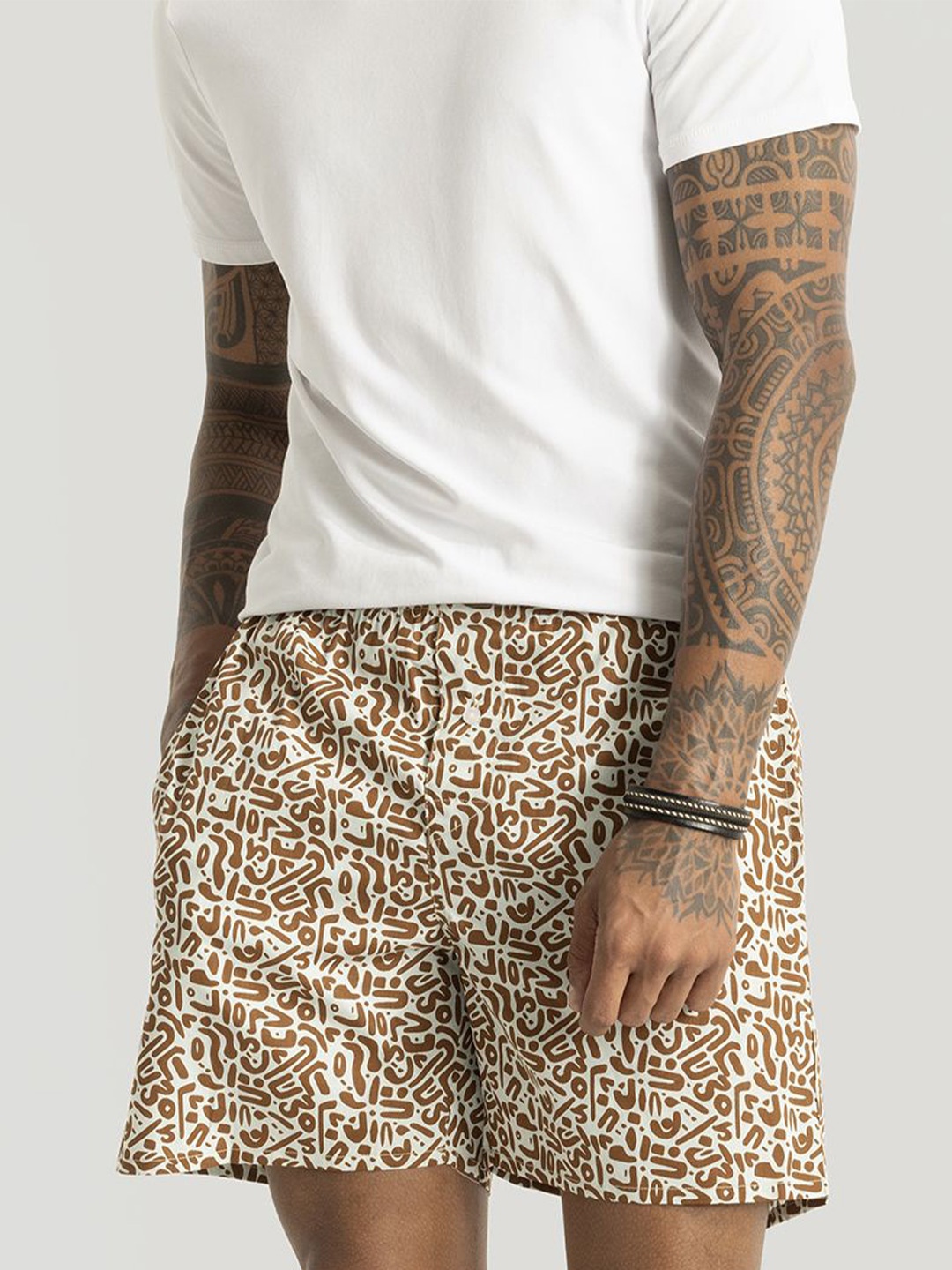 

Snitch Underwear Pure Cotton Printed Boxers 4MSBX9250-01-S, Brown
