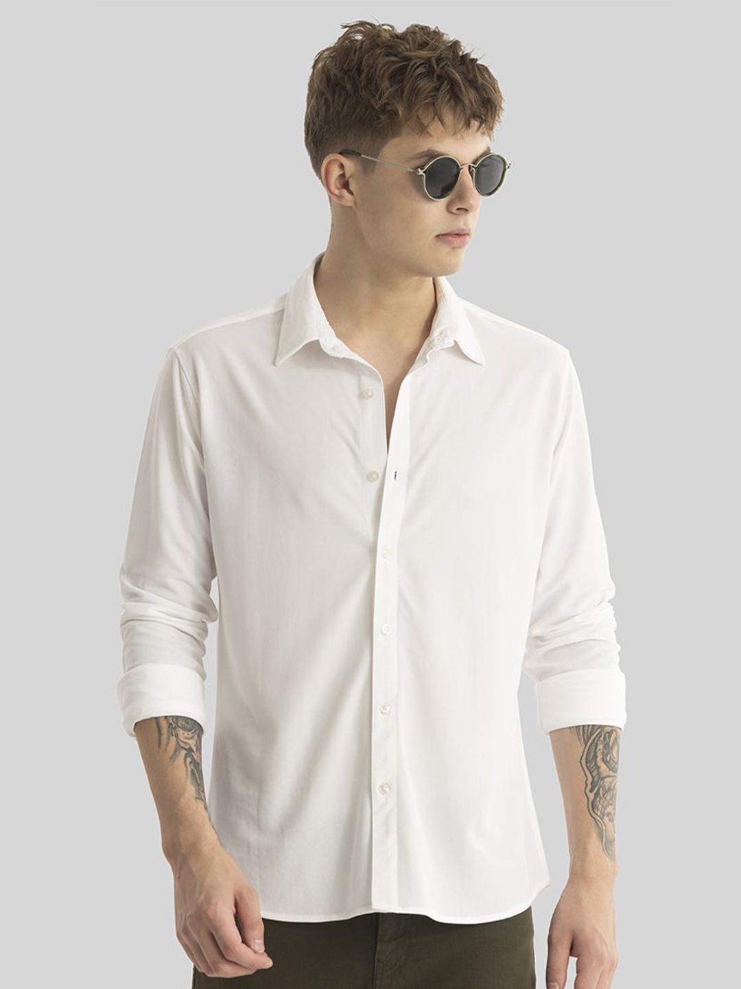 

Snitch Men Smart Slim Fit Solid Opaque Casual Shirt, White