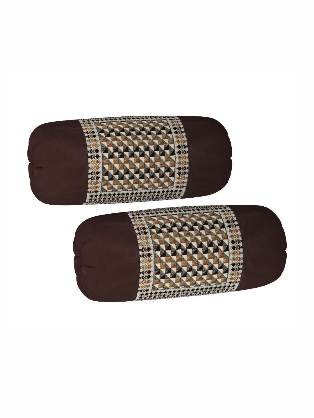 

hargunz Brown & Off - White 2 Pieces Self Design Chenille Velvet Bolster Covers