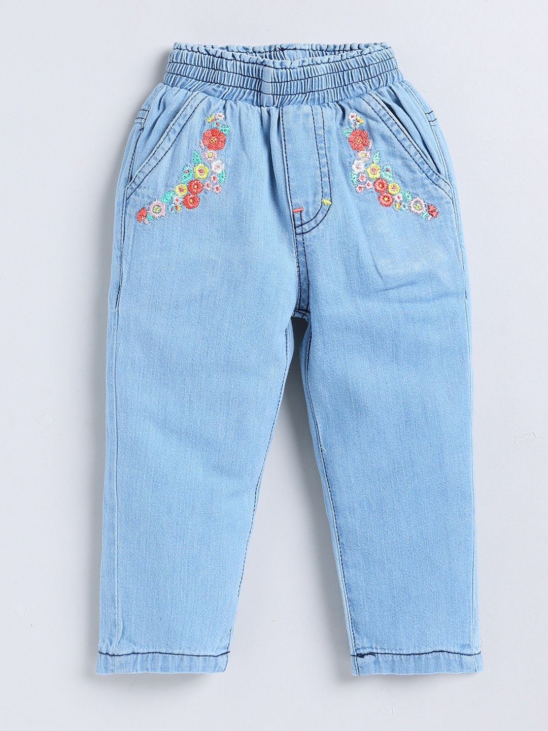 

Here&Now X Denikid Girls Pure Cotton Floral Embroidered Jeans, Blue