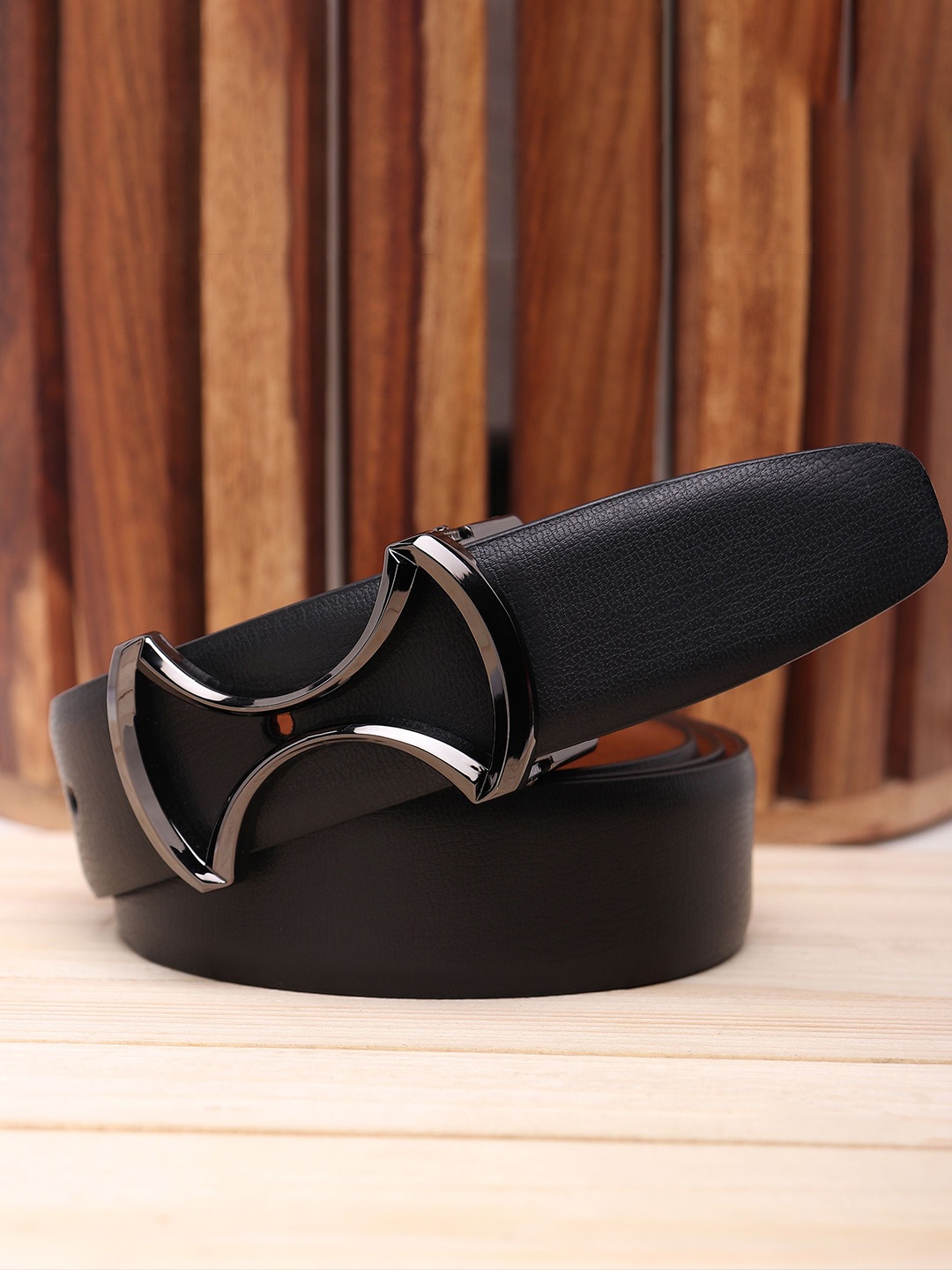 

WINSOME DEAL Men Push Pin Closure Textured Formal Belt, Black