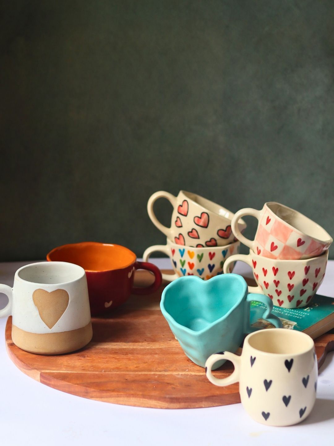 

WEAVING HOMES Blue & White 8 Pieces Printed Ceramic Microwave Safe Glossy Mugs