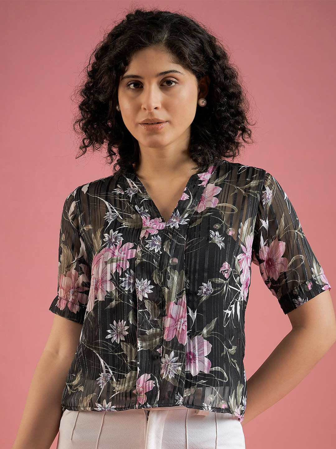 

DressBerry Women Floral Printed Top, Black
