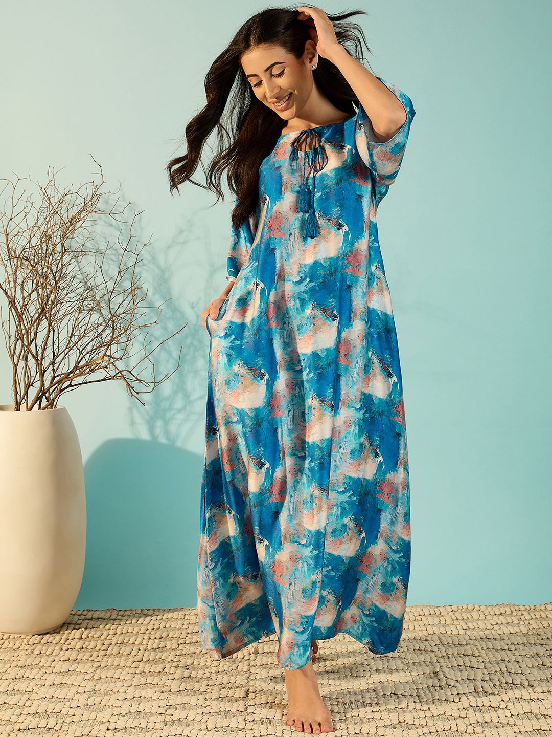 

The Kaftan Company Printed Maxi Nightdress, Blue