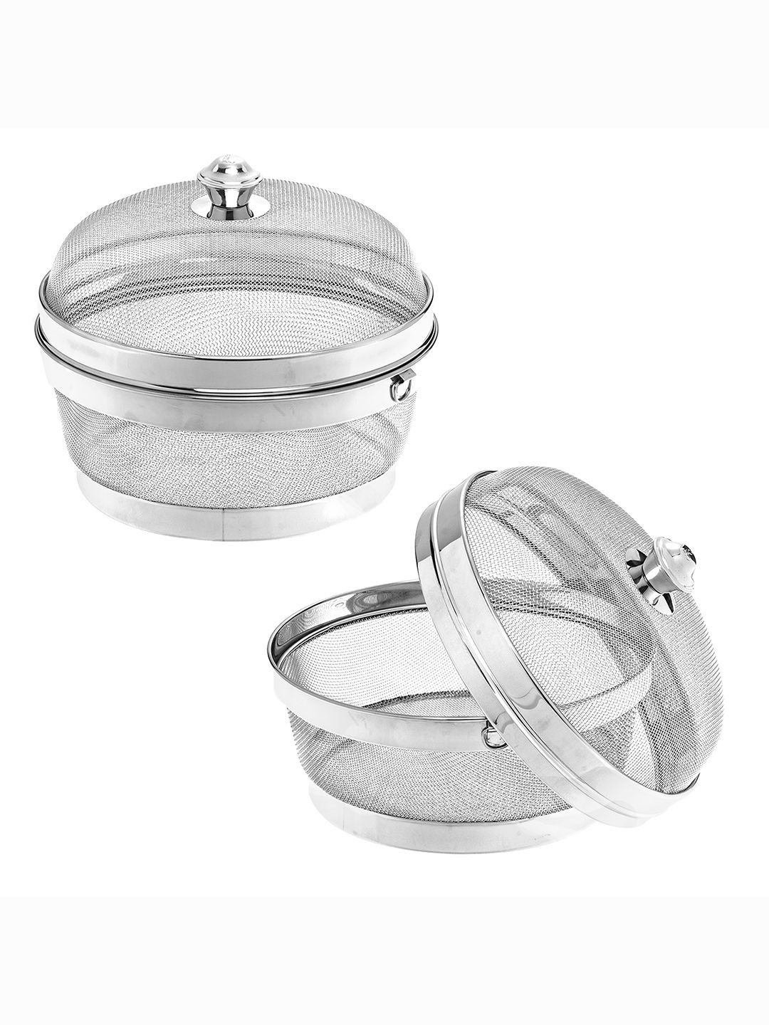 

Kuber Industries Silver Toned 2 Pieces Stainless Steel Fruit Basket With Net Cover & Lid