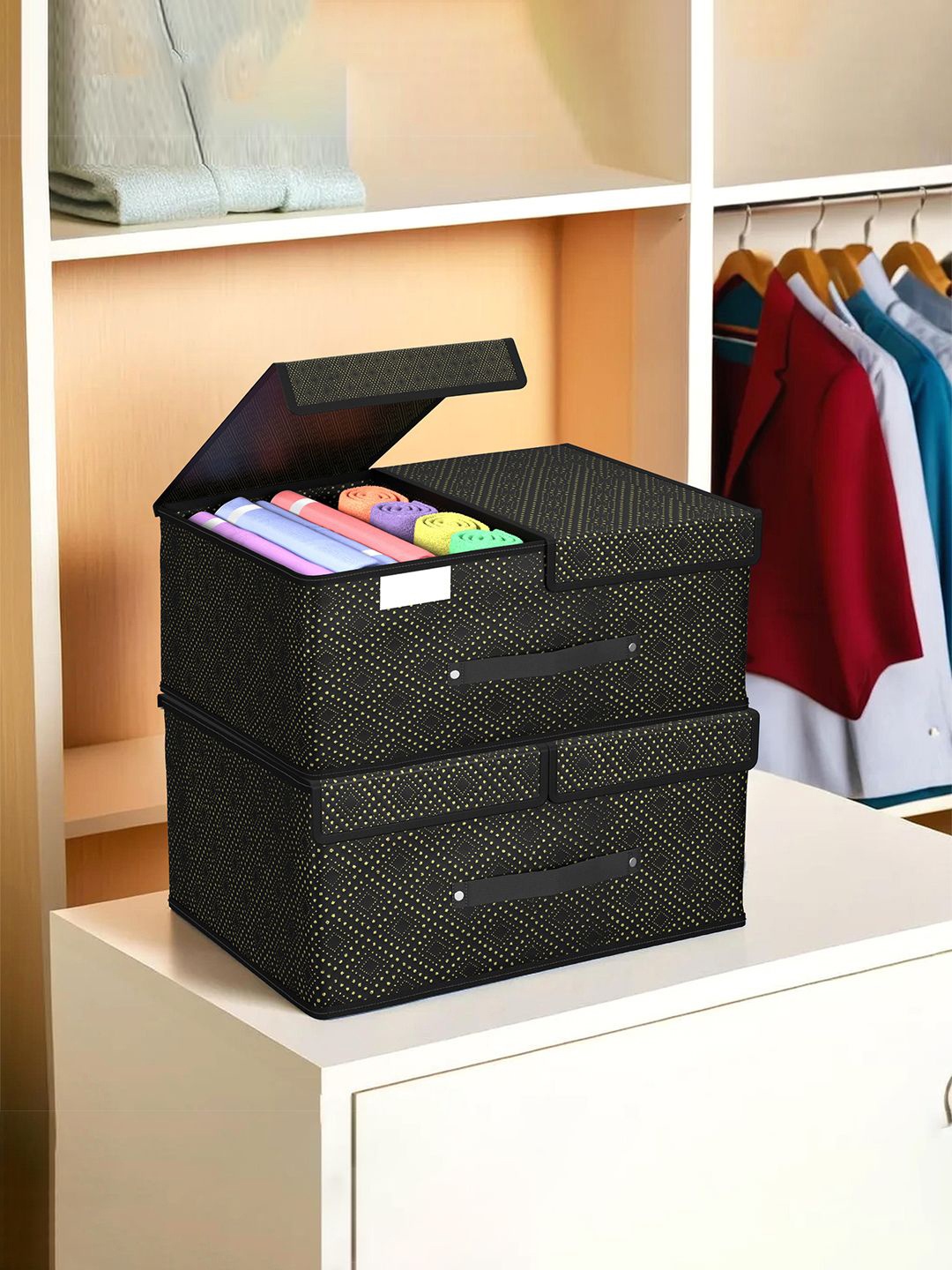 

Kuber Industries Black 2 Pieces Foldable Double Lid Multi-Utility Organisers