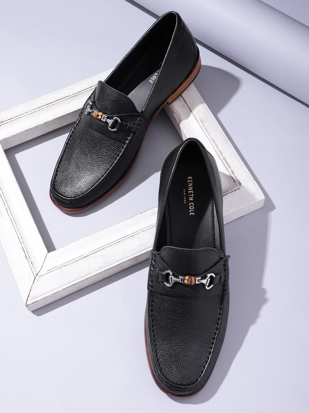

Kenneth Cole Men Leather Textured Horsebit Loafers, Black