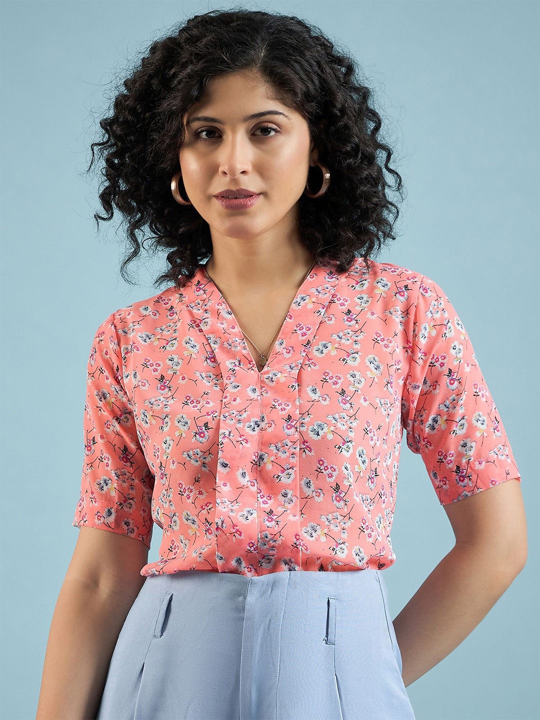 

DressBerry Women Floral Printed Top, Peach