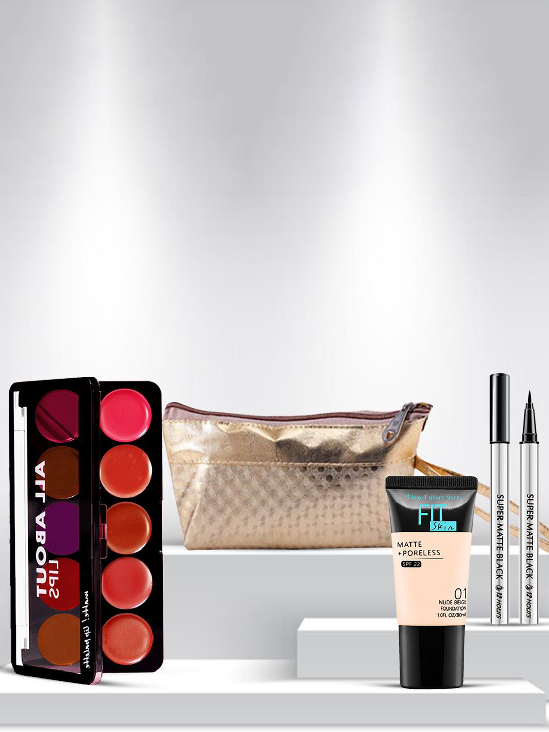 

Adbeni Foundation With Lip Palette & Eyeliner with Makeup Pouch, Multi