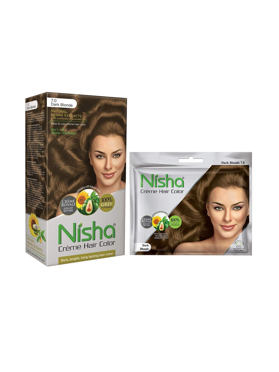 

Nisha Long Lasting Creme Hair Colouring Grey Coverage Combo Pack 160 gm - Dark Blonde, Gold