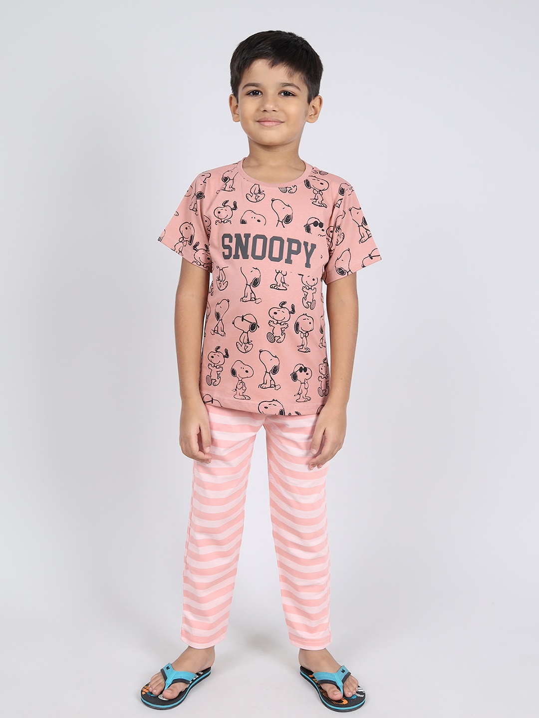 

Here&Now X Denikid Boys Printed Pure Cotton T-shirt with Pyjamas, Pink