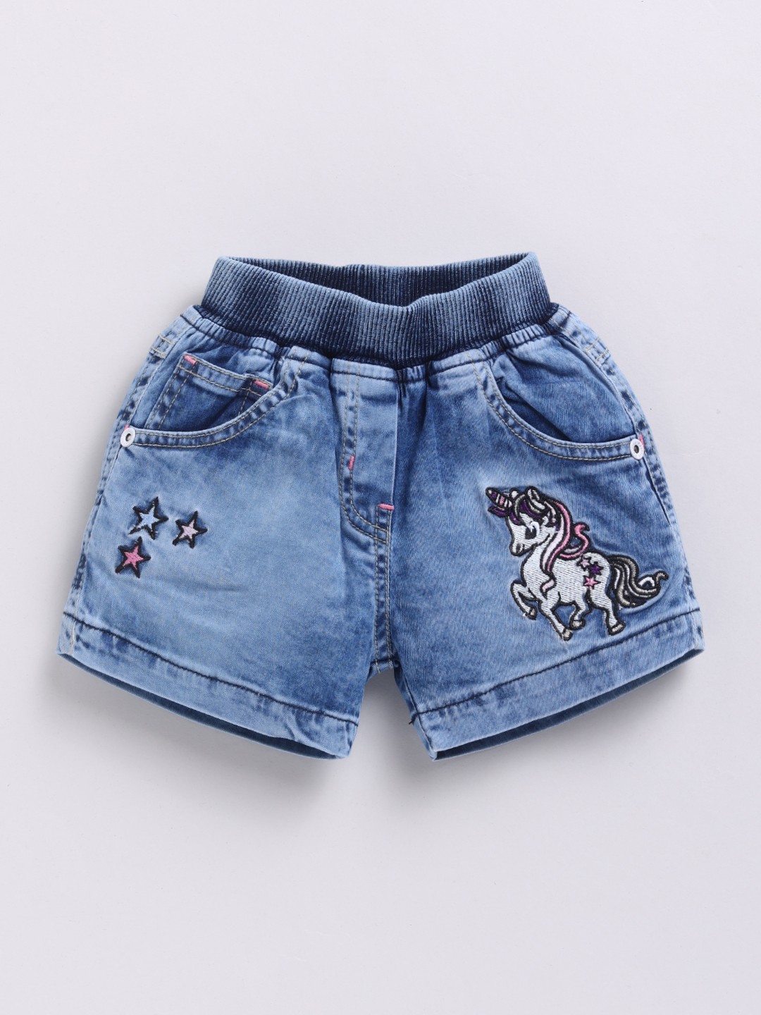

Here&Now X Denikid Girls Pure Cotton Embroidered Denim Shorts, Blue