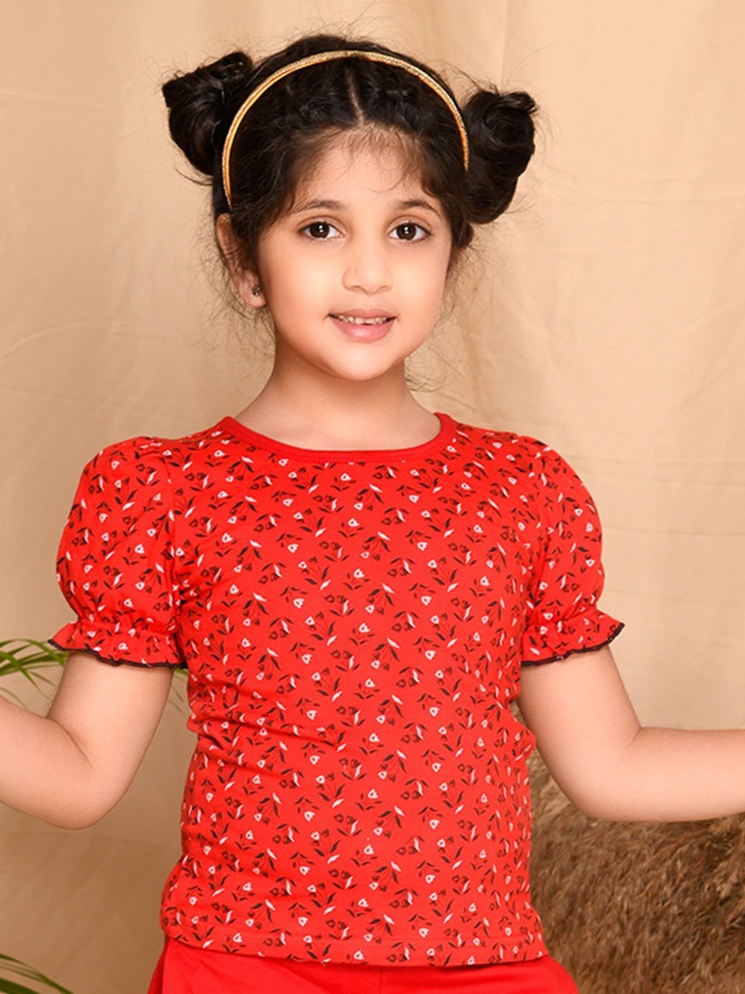 

Kids Cave Girls Floral Printed Round Neck Cotton T-Shirt, Pink
