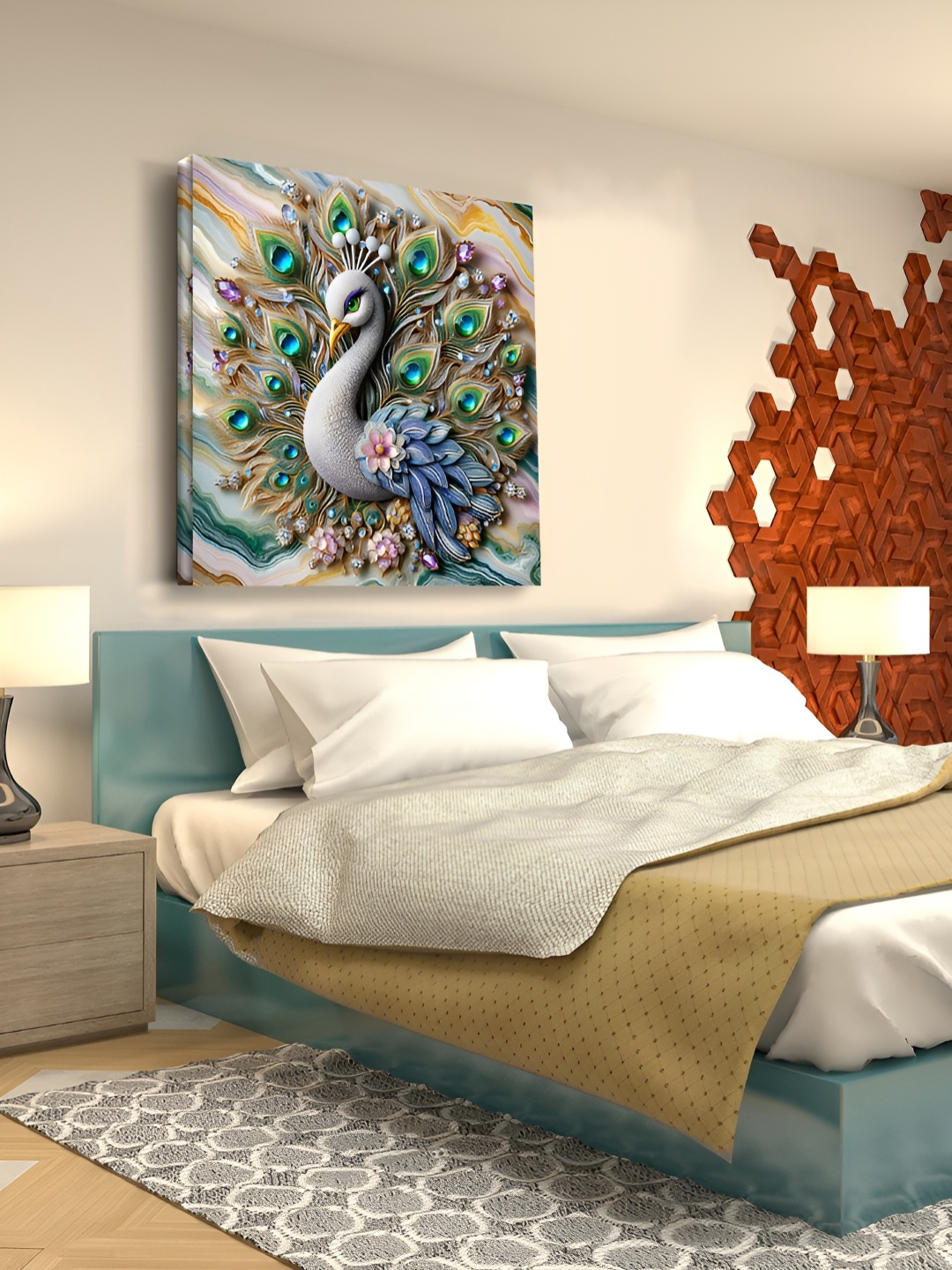 

OLIVE TREE Grey & Green Birds Wooden Framed Canvas Painting Wall Art