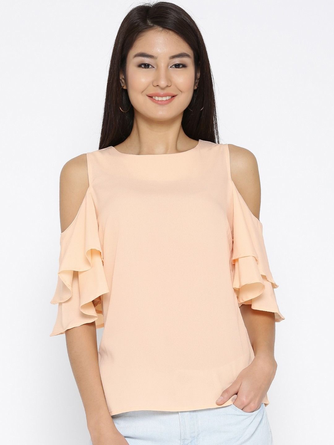 

Sera Women Solid Round Neck Top, Peach