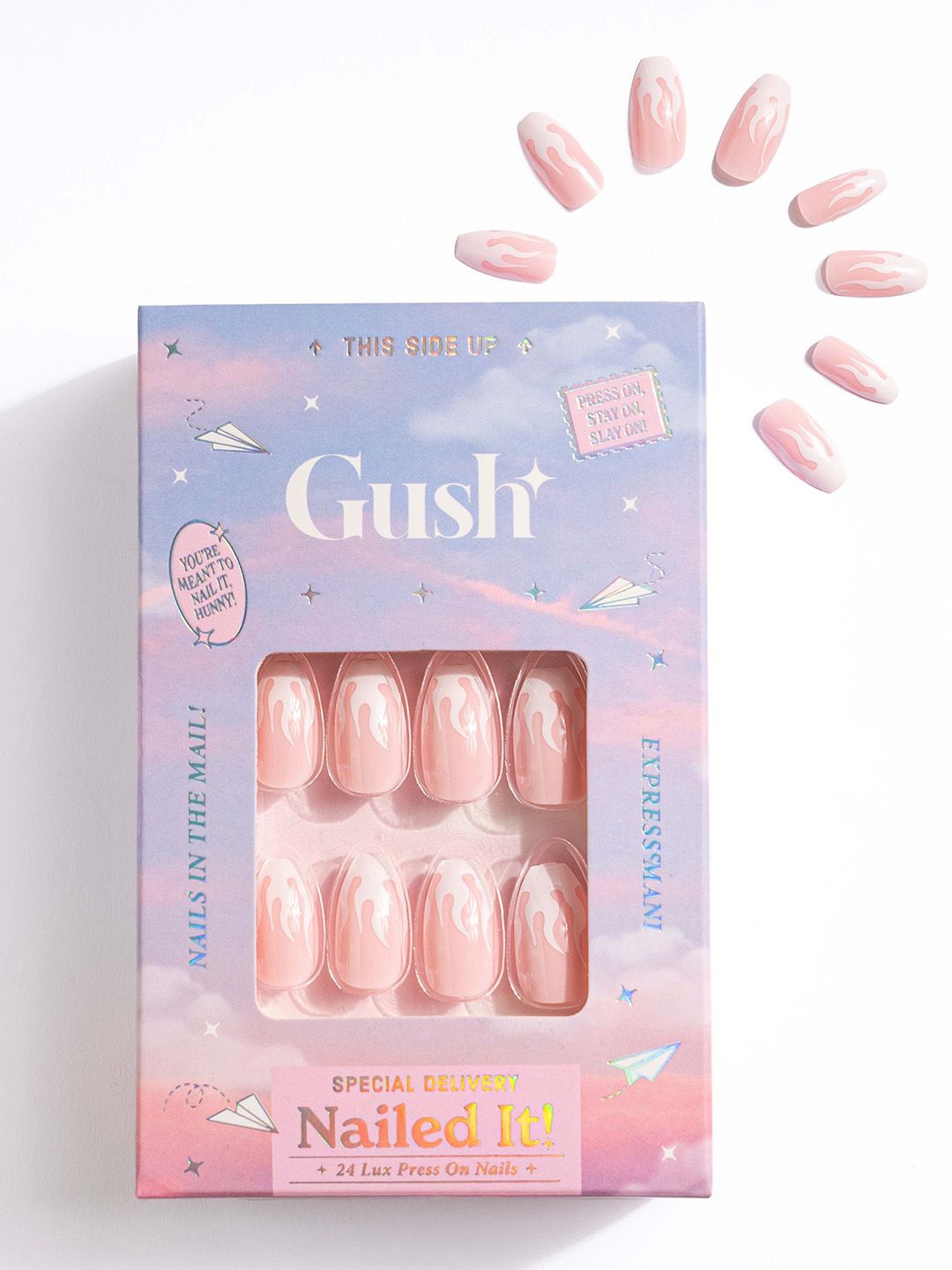 

Gush Beauty 24-Pcs Medium Square Nailed It Press On Nails - Fiery French, Peach