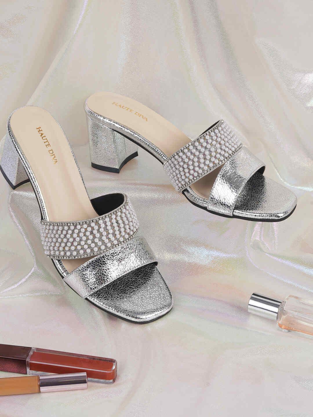 

Mochi Women Embellished Block Sandals, Silver