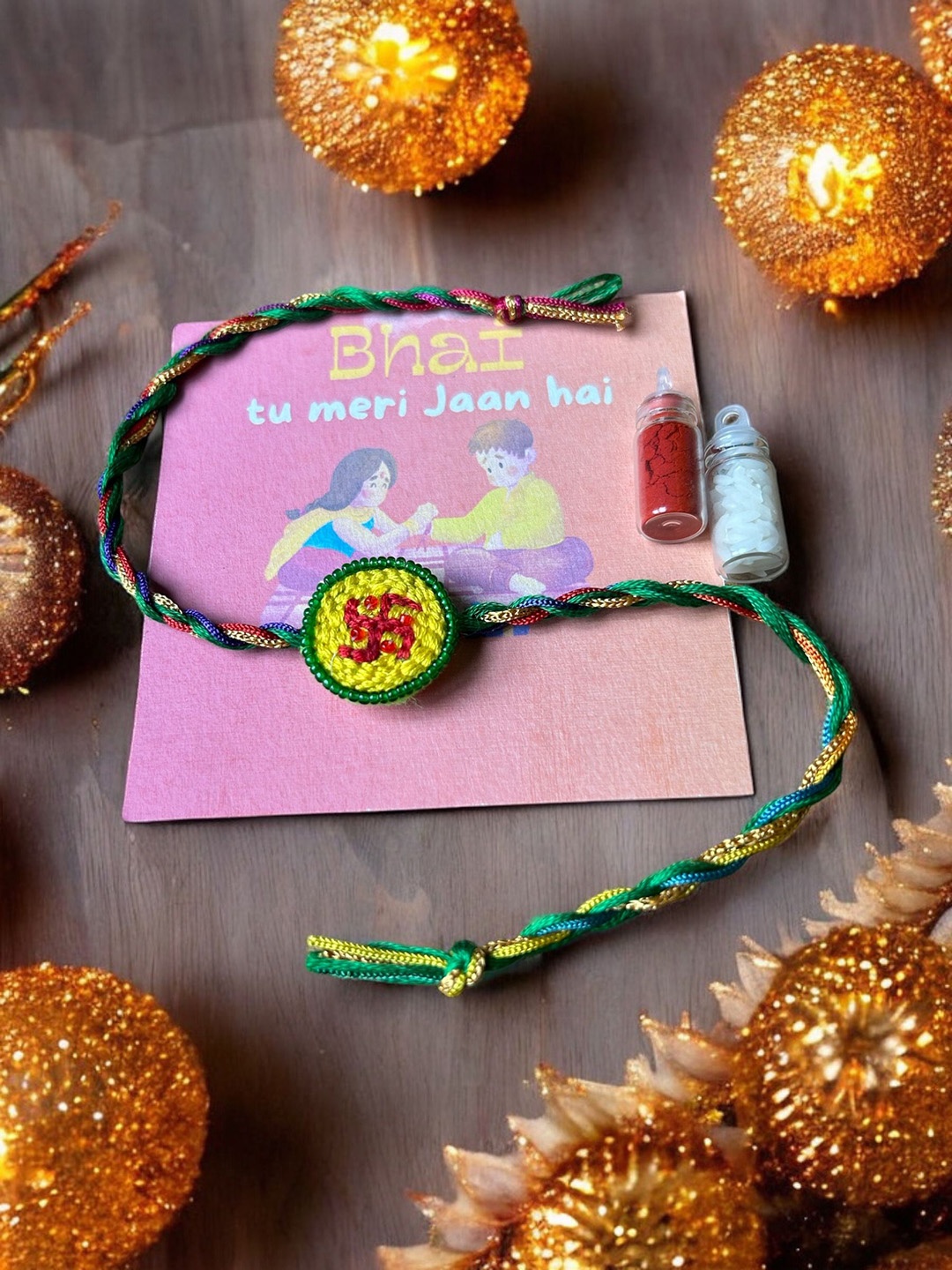 

JEWELWATI Boys Swastik Thread Rakhi, Green
