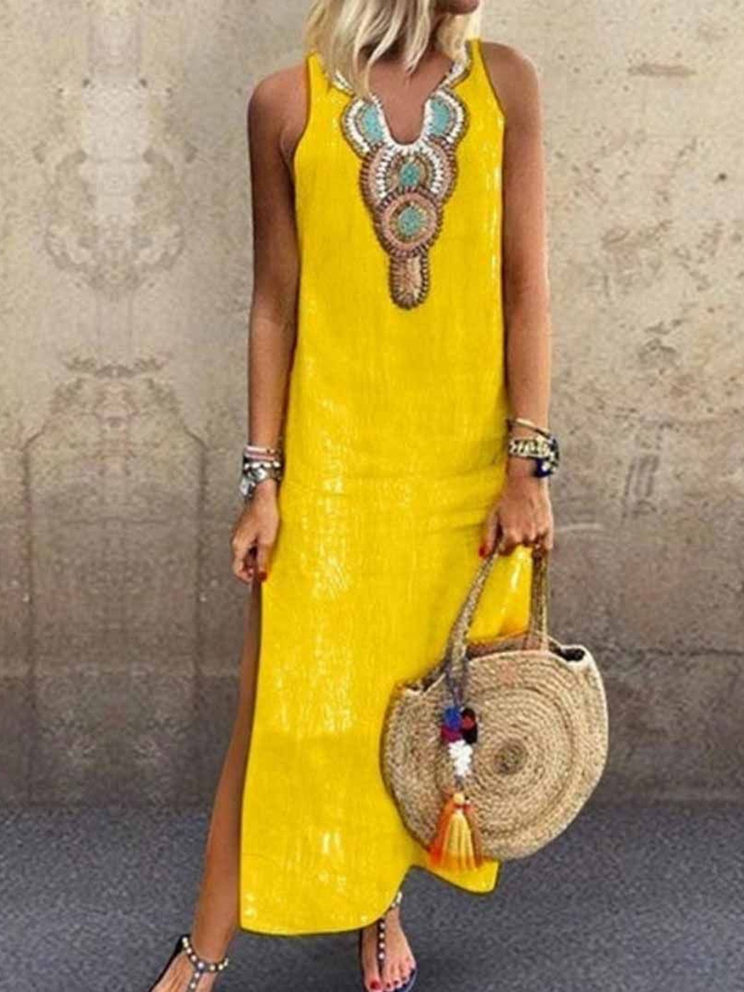 

StyleCast Printed Georgette Maxi Midi Dress, Yellow