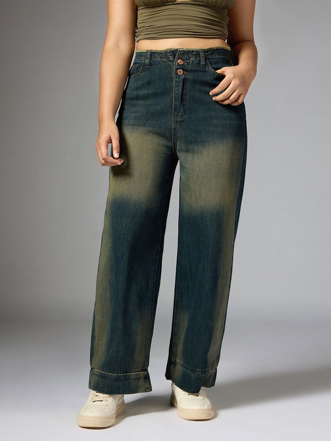 

FREAKINS Women Straight Fit High-Rise Washed Out Denim Jeans, Blue