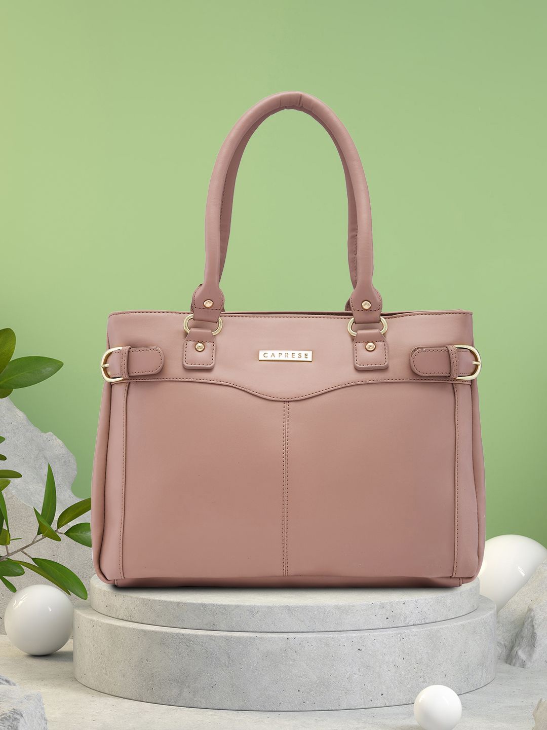 

Caprese PU Structured Handheld Bag with Applique, Beige