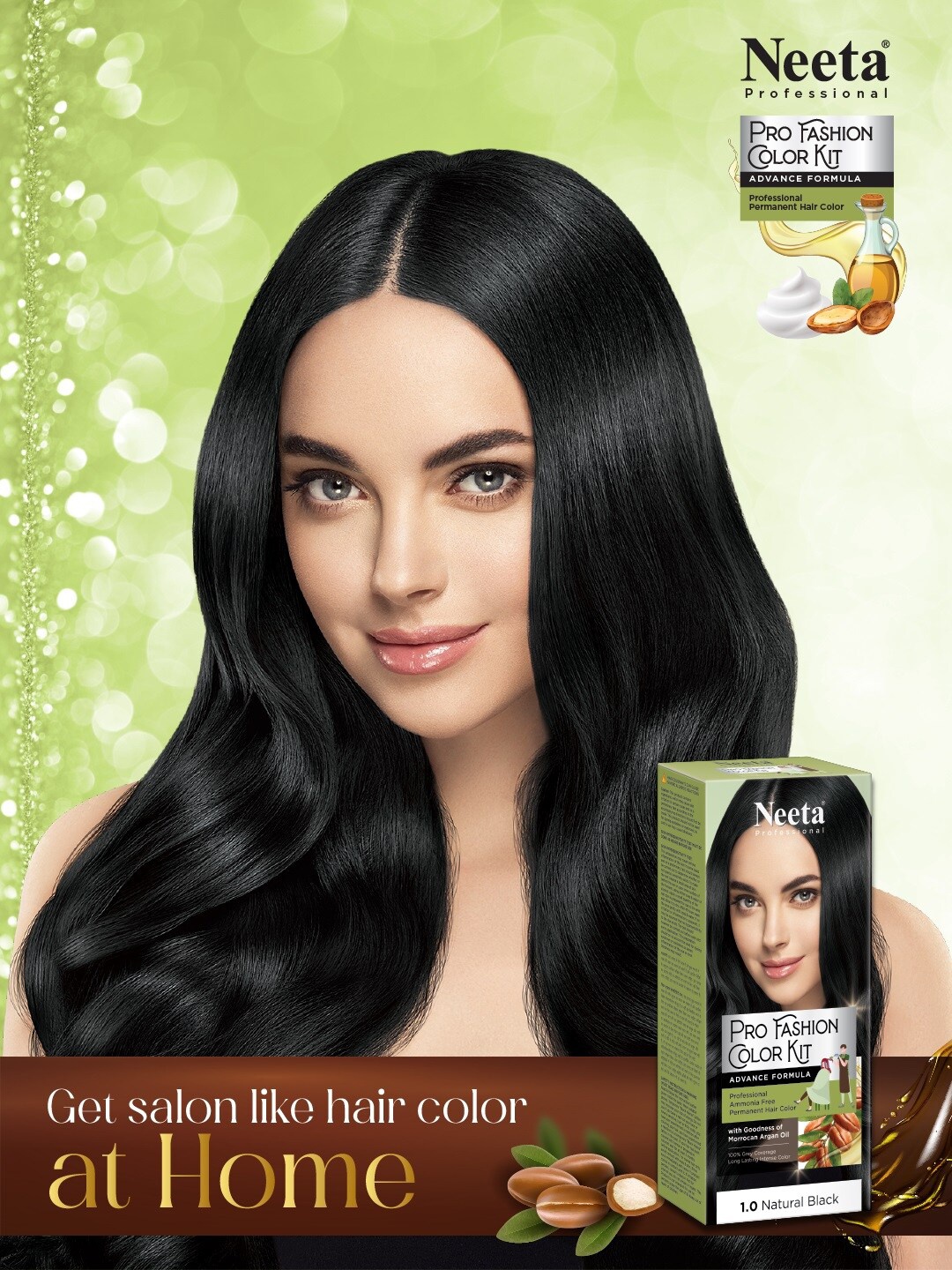 

Neeta Professional Pro Fashion Permanent Hair Color Kit 100g - Natural Black 1.0