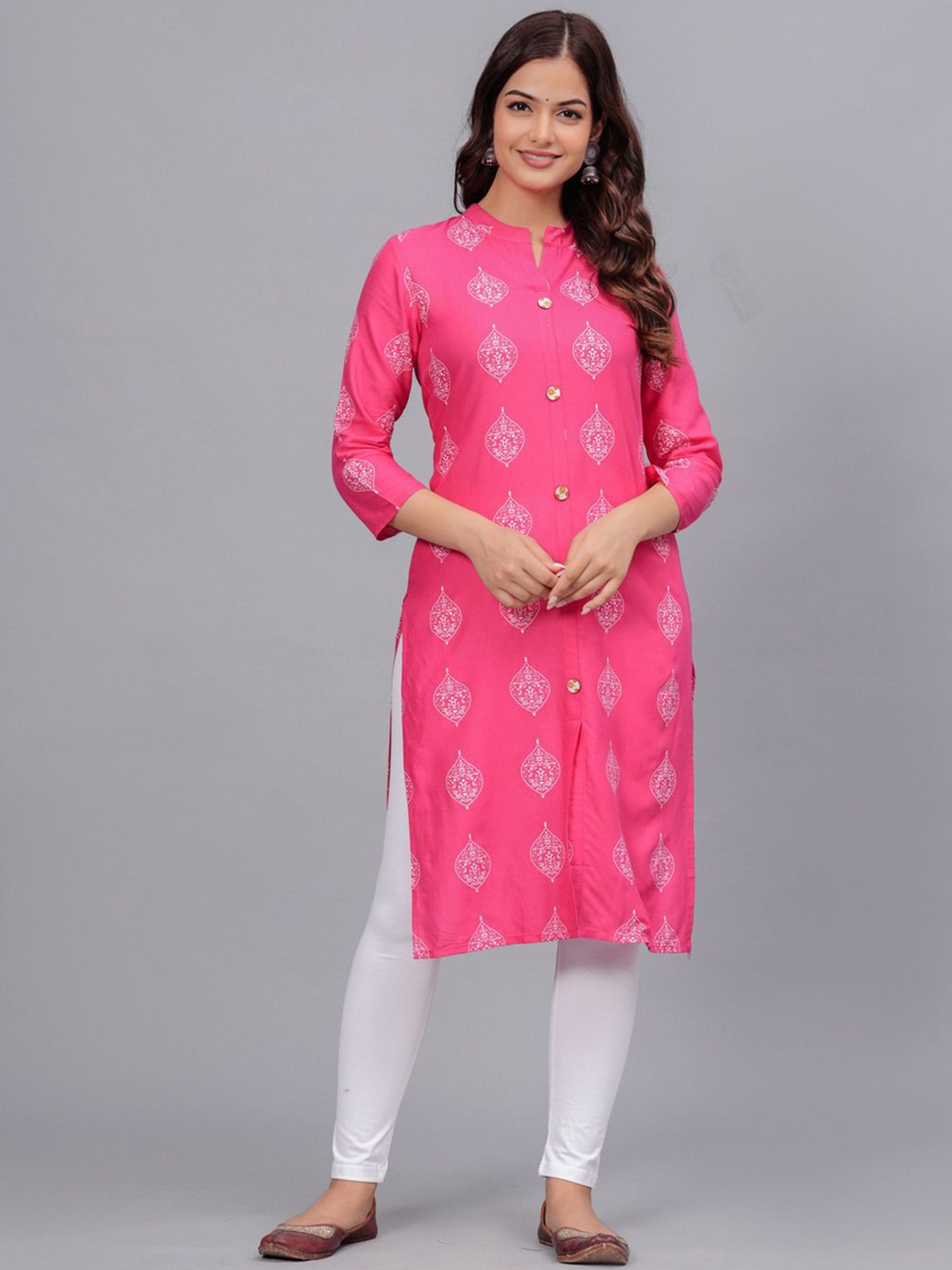 

Bachuu Ethnic Motifs Printed Straight Kurta, Pink