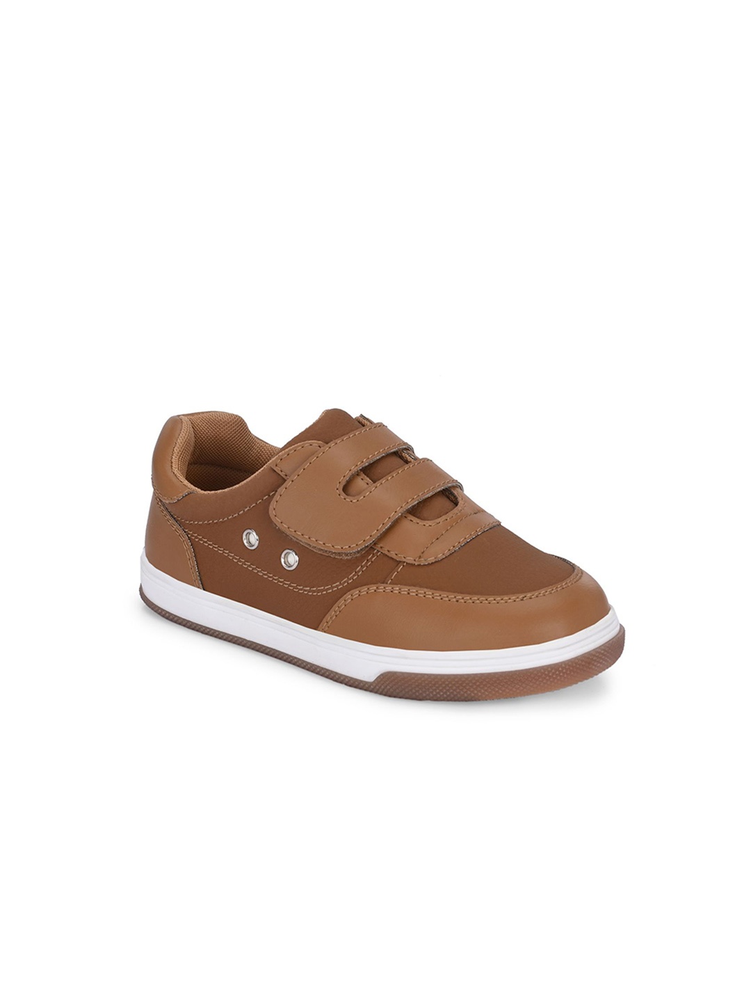 

TUSKEY Unisex Kids PU Round Toe Velcro Sneakers, Tan