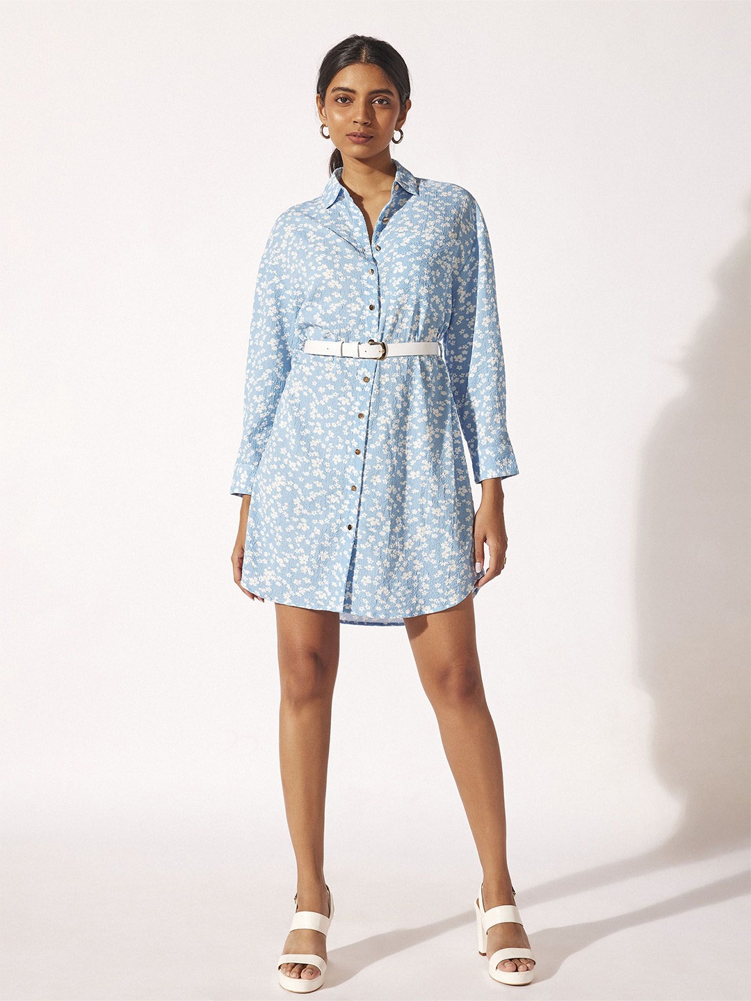 

The Label Life Floral Textured Shirt Dress, Blue