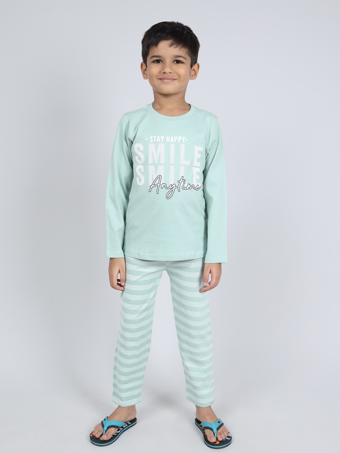 

Here&Now X Denikid Boys Printed Pure Cotton T-shirt with Pyjamas, Green