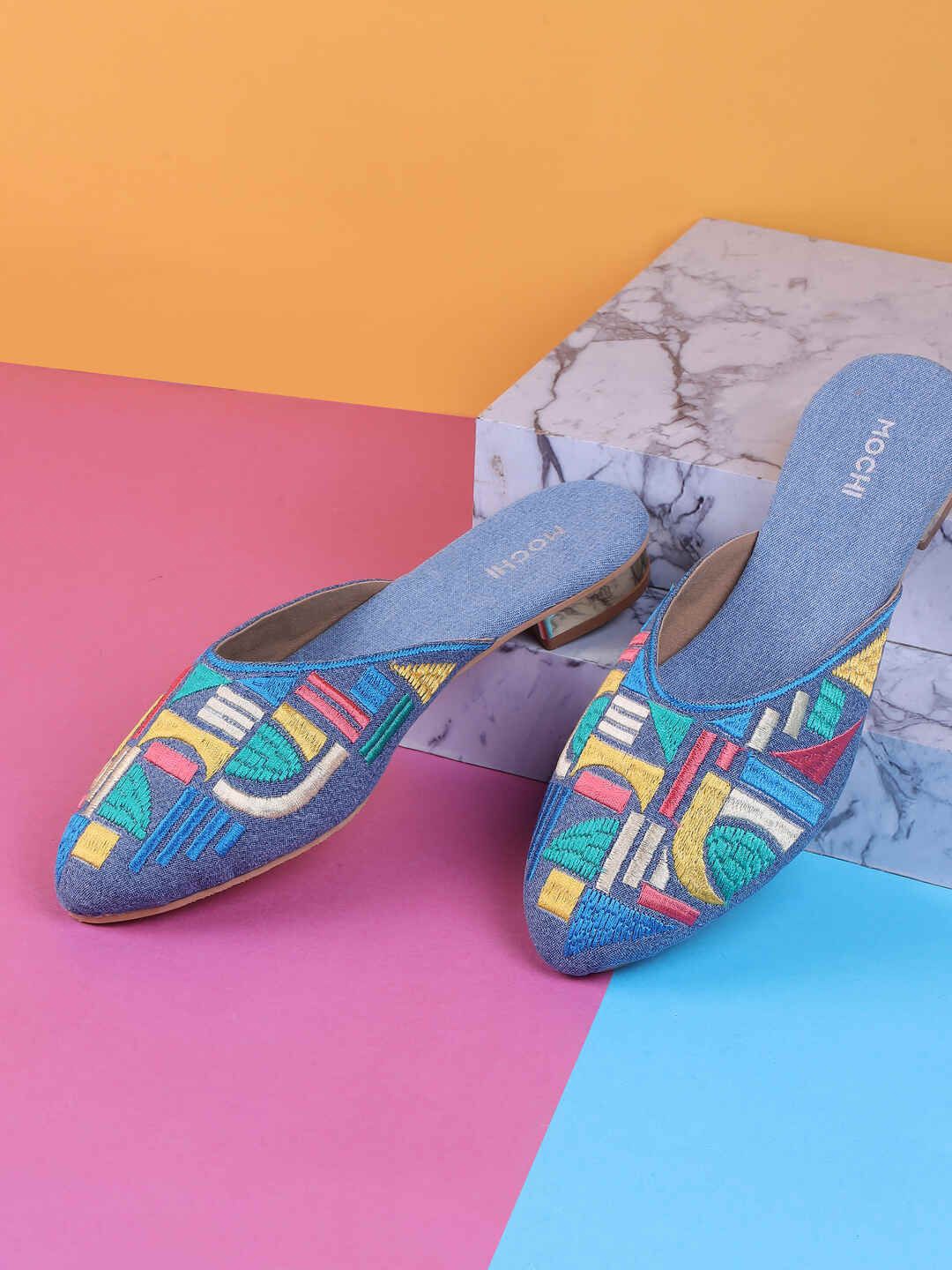 

Mochi Embellished Block Mules, Blue