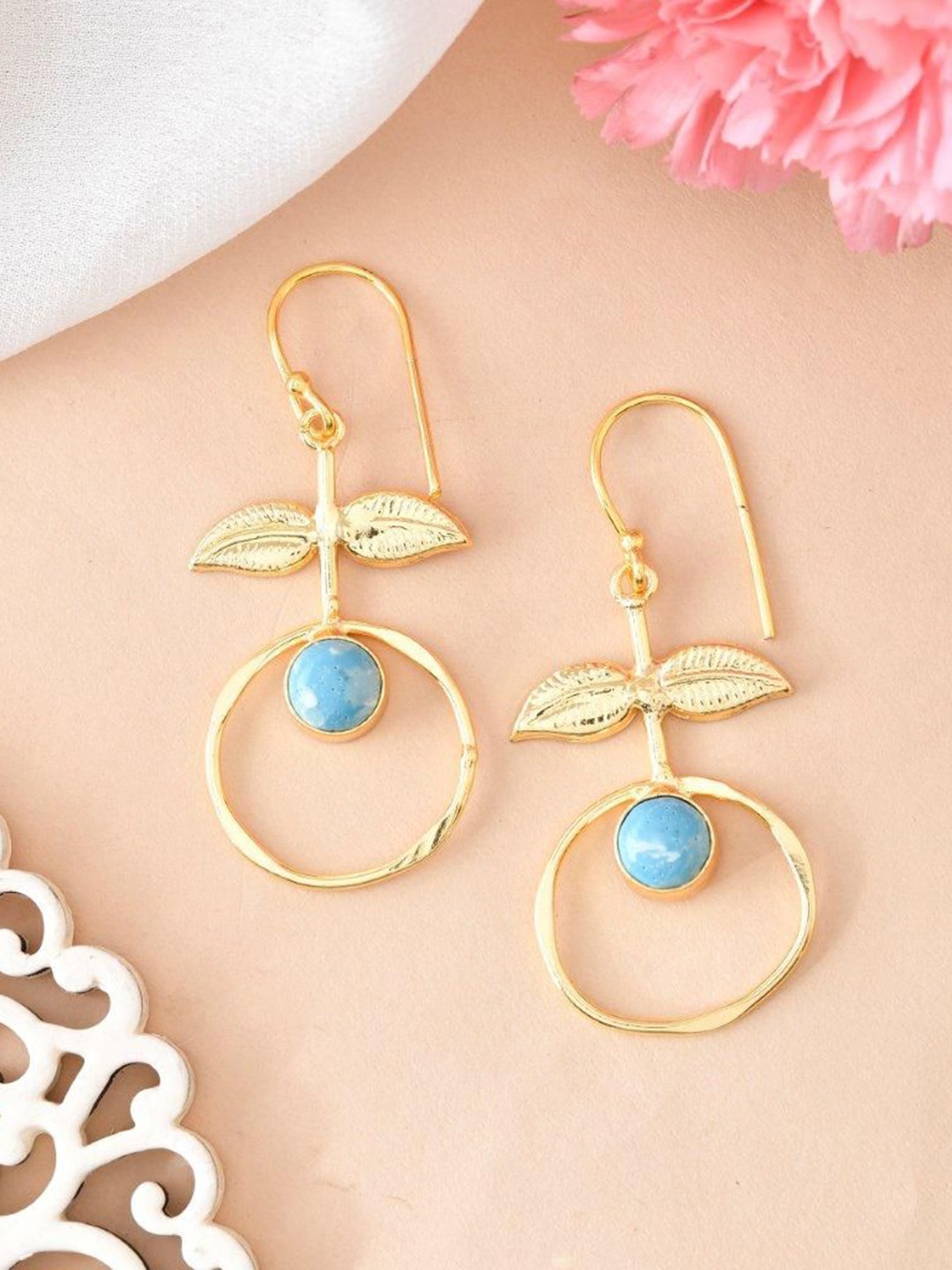 

VOJ Gold Plated Stainless Steel Stone Studded Circular Drop Earrings